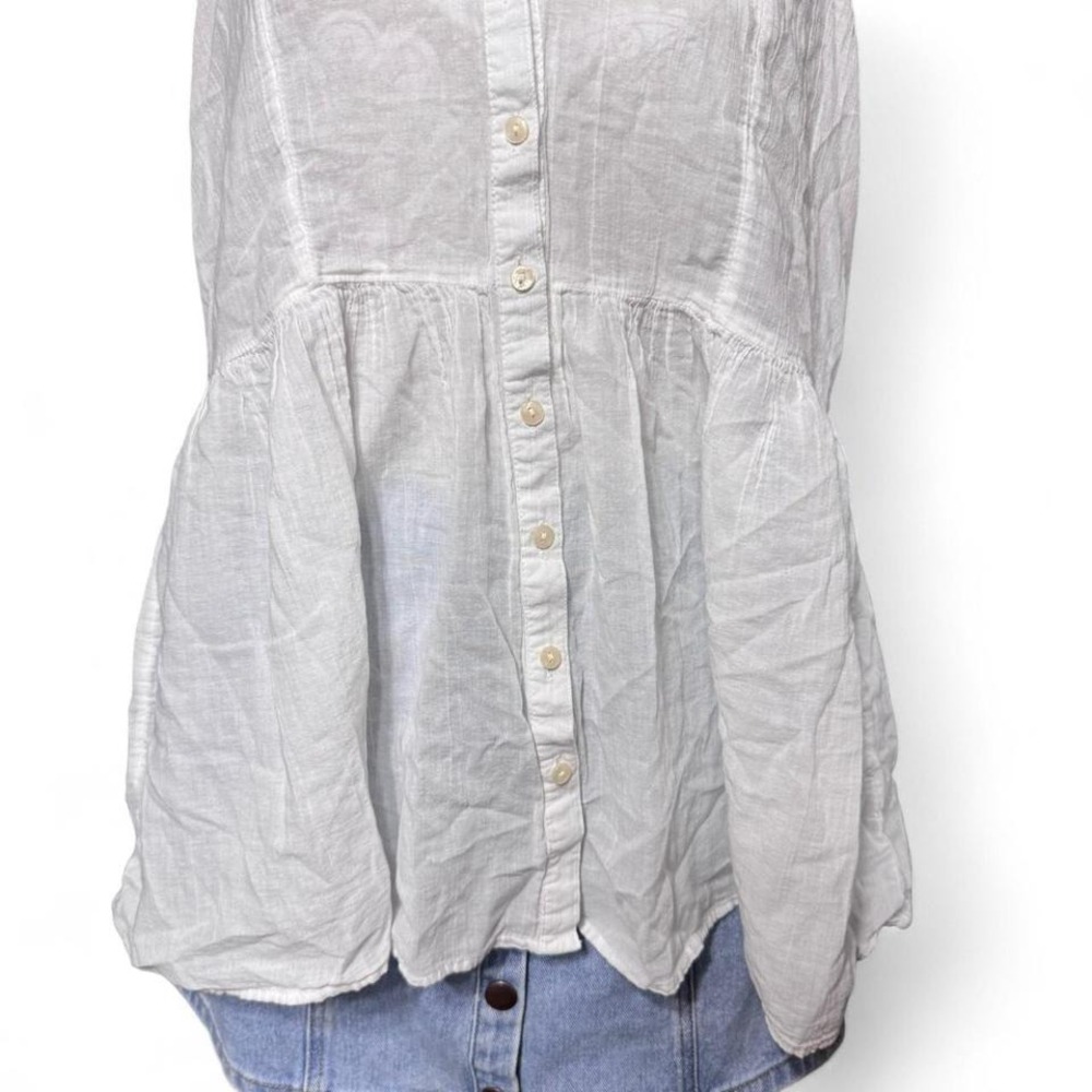 American Eagle White Cotton Peplum Babydoll Top M Cottagecore Boho - Picture 3 of 6